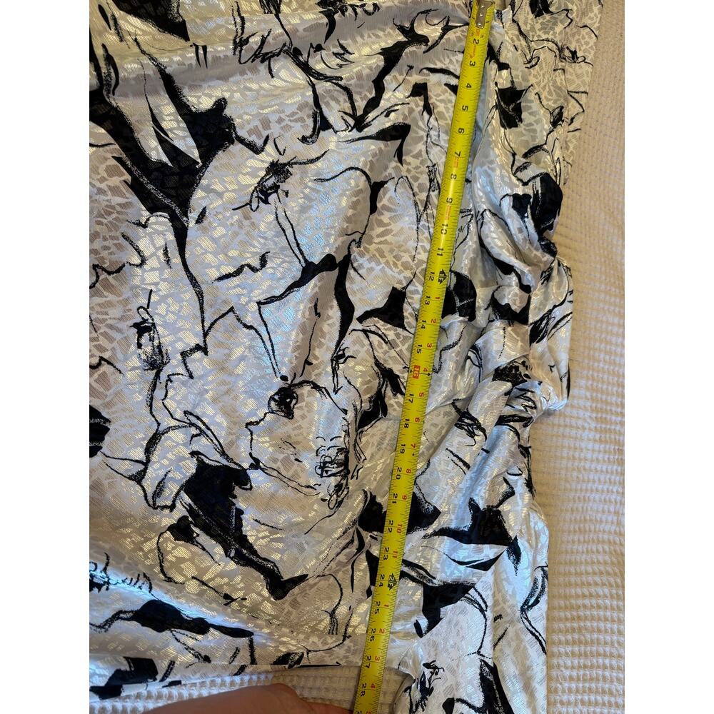 VTG TESS Paris-Milano Silkey Retro 80’s White Black Floral Turtle Neck Blouse 4 - Picture 10 of 13